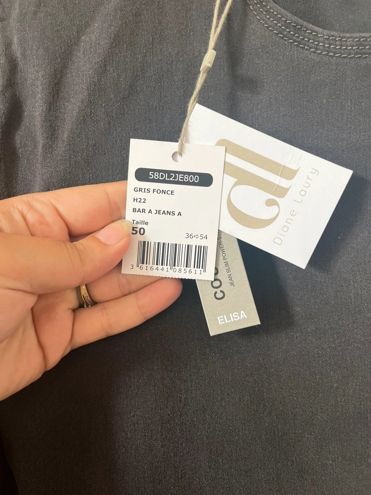 Jean femme Diane Laury – Modèle Elisa – Taille 50 – Neuf avec étiquette – Gris foncé – photo 3